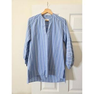 Amanda Uprichard Dartmouth Blue White Stripe Puff Sleeve Tunic Top Small